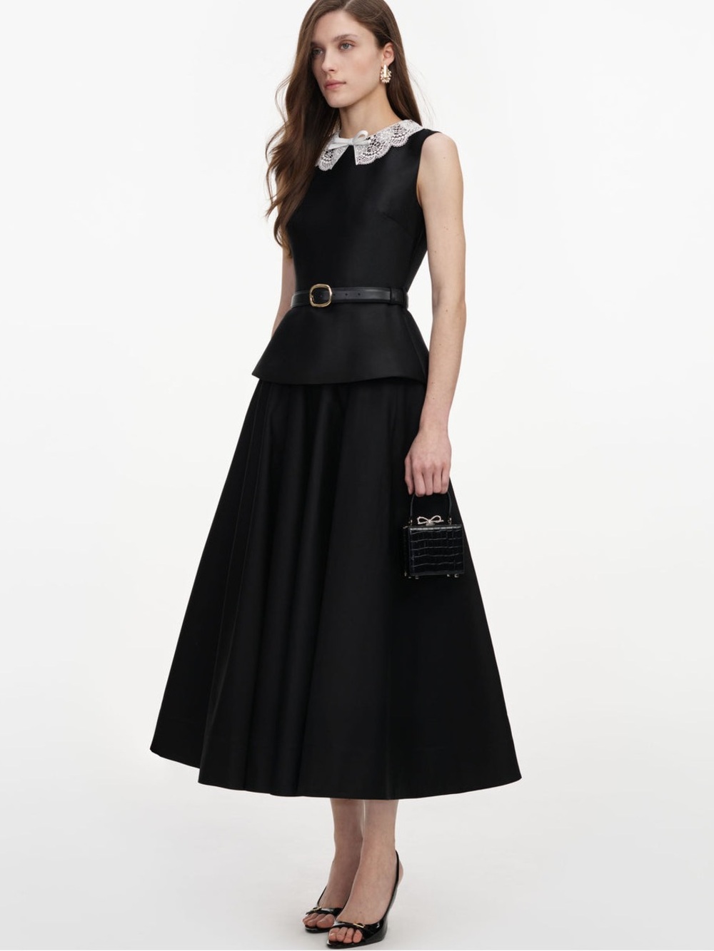 NWOT Self-Portrait BLACK TAFFETA PEPLUM MIDI DRESS - Picture 3 of 8